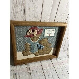 VTG 3D Folk Art Wall Art Key Holder Valorie Sockwell Teddy Bear 1987 Mom Baby